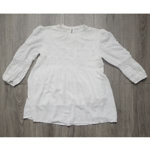 Anthropologie White Blouse 3/4 Length Sleeve.